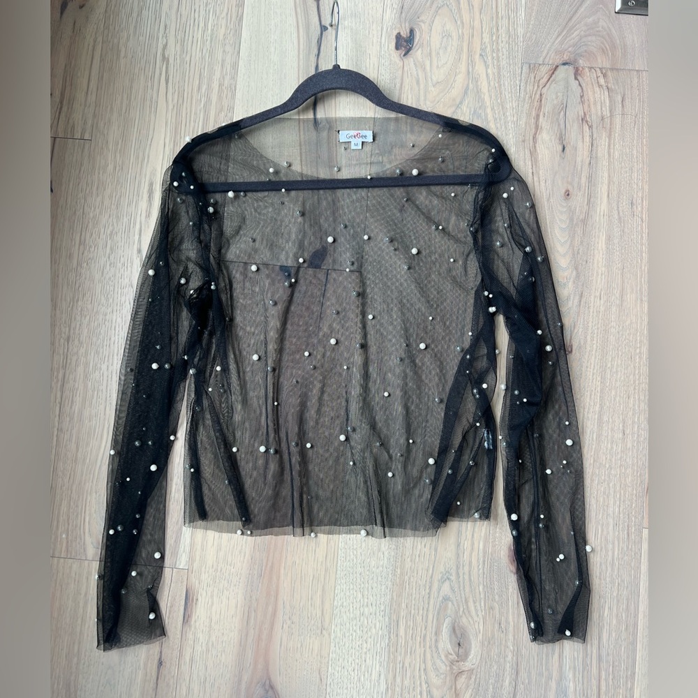 Sheer black studded shirt- Size Large